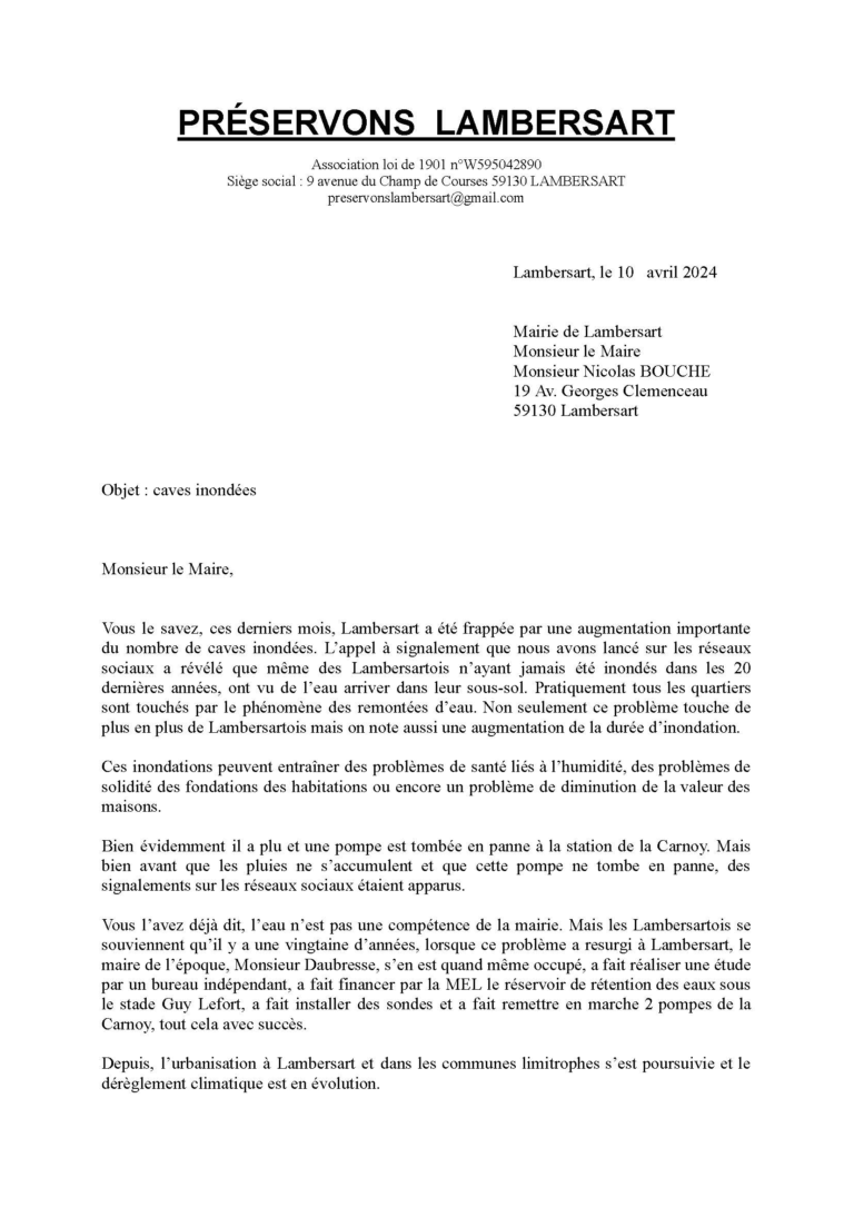 Lettre au maire de Lambersart