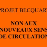 affichette orange Non aux nouveaux sens de circulation avenue Becquart