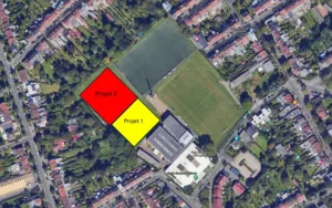 Vue aérienne de l'étendu du projet du club de tennis IRIS de Lambersart